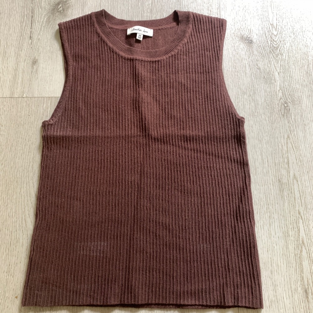 Another Love Womens Ribbed Knit Sleeveless Shell Top Brown Crew Neck XS